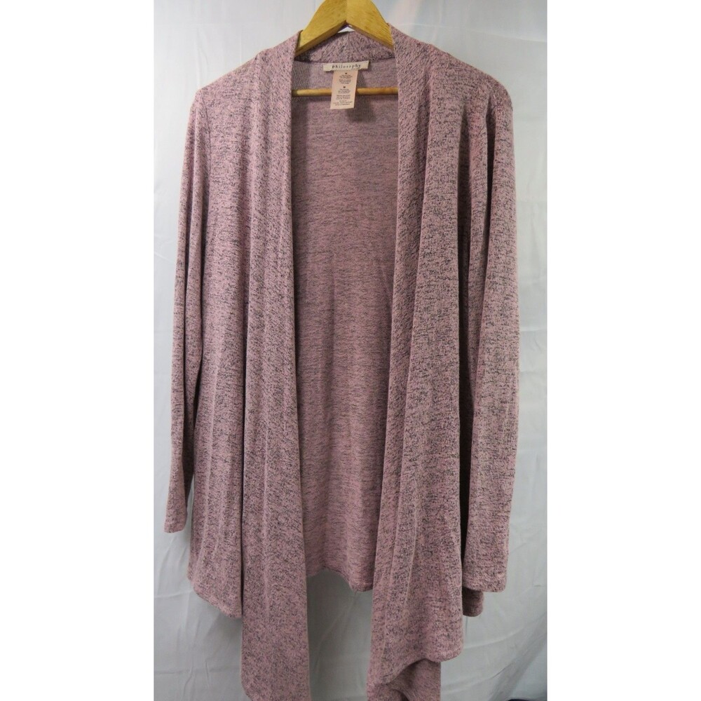 Philosophy Women Open Front Waterfall Soft Cardigan Sweater Heather Pink Medium